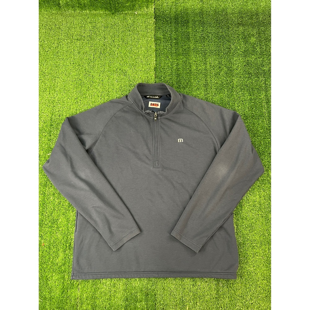 TravisMathew Mens Slate Blue Quarter Zip Raglan Pullover Sweater Large